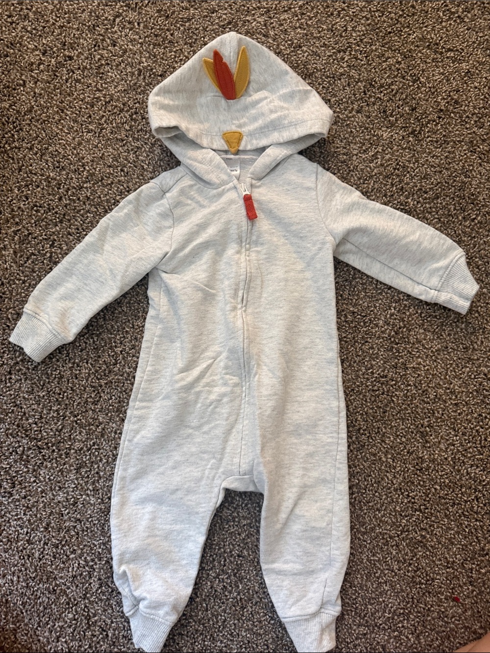 Thanksgiving Carter's Light Gray Hooded One-Piece with Colorful Feather Accents